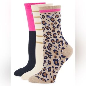 NWT Vineyard Vines Three Sock Pack Cheetah Cappucino